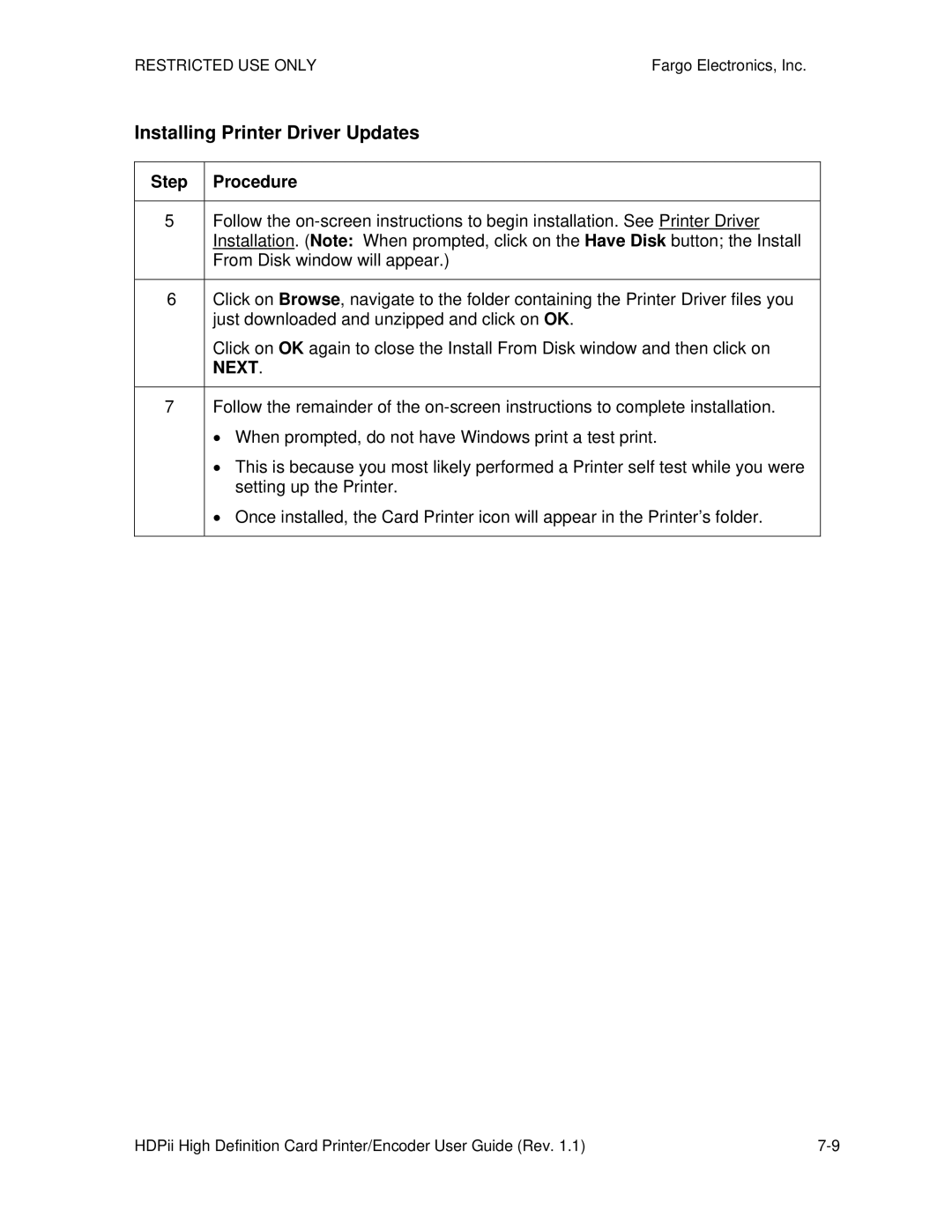 FARGO electronic HDPii manual Installing Printer Driver Updates, From Disk window will appear, Setting up the Printer 