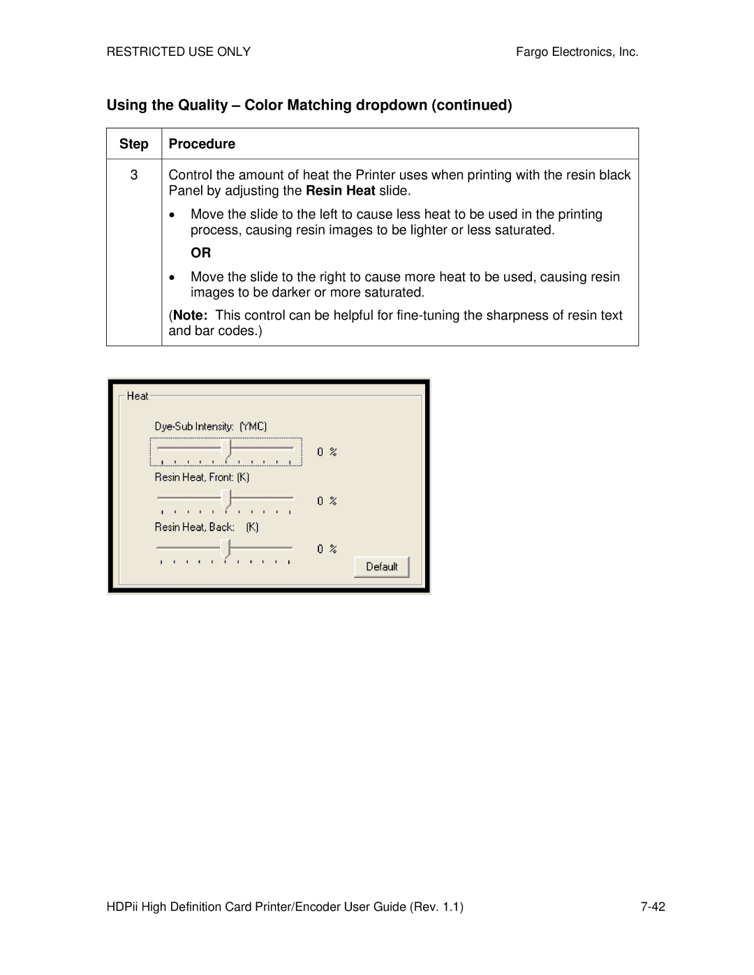 FARGO electronic HDPii manual Using the Quality Color Matching dropdown 