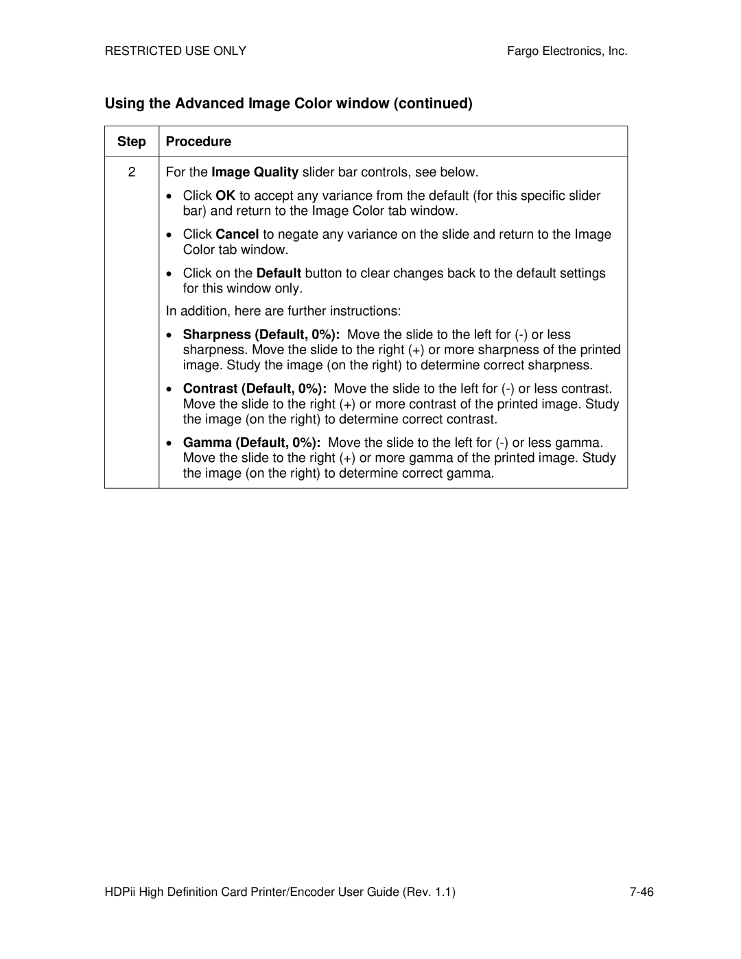 FARGO electronic HDPii manual Using the Advanced Image Color window 