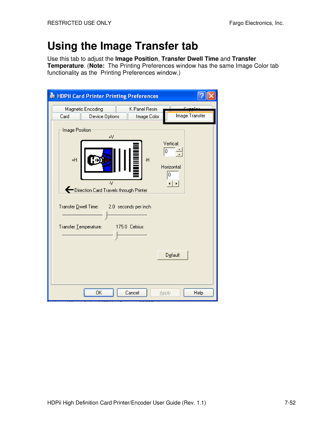 FARGO electronic HDPii manual Using the Image Transfer tab 