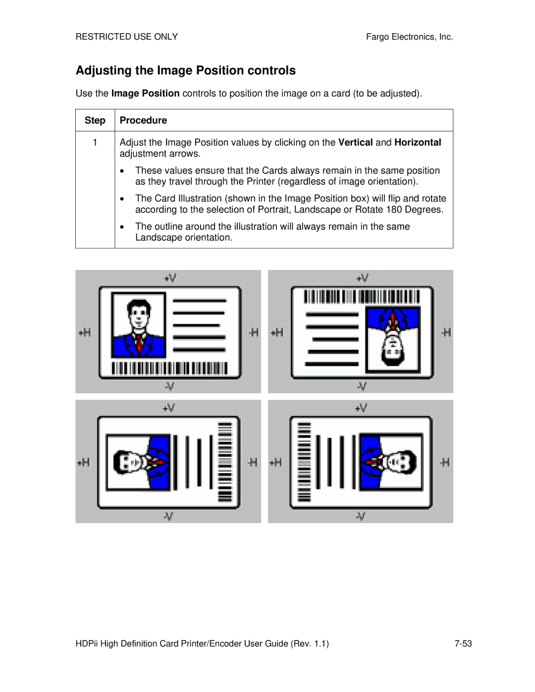 FARGO electronic HDPii manual Adjusting the Image Position controls 