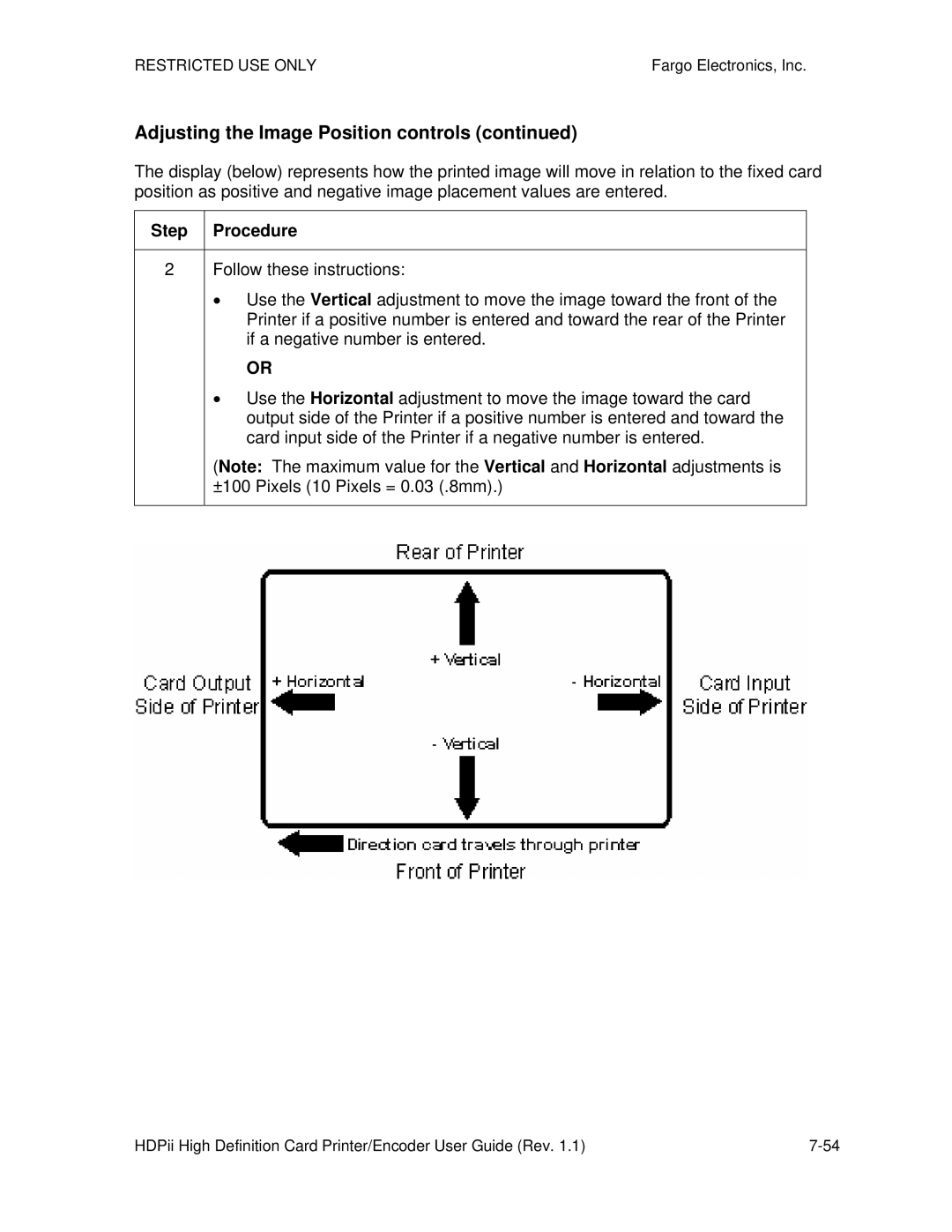 FARGO electronic HDPii manual Adjusting the Image Position controls 