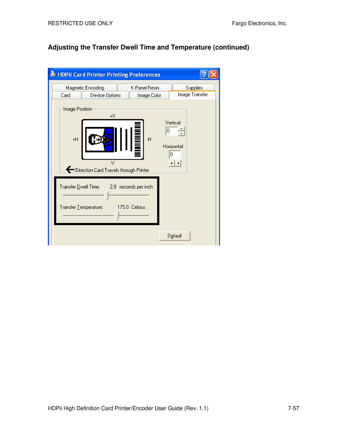 FARGO electronic HDPii manual Adjusting the Transfer Dwell Time and Temperature 