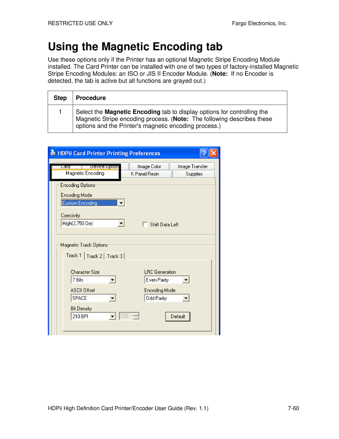 FARGO electronic HDPii manual Using the Magnetic Encoding tab 