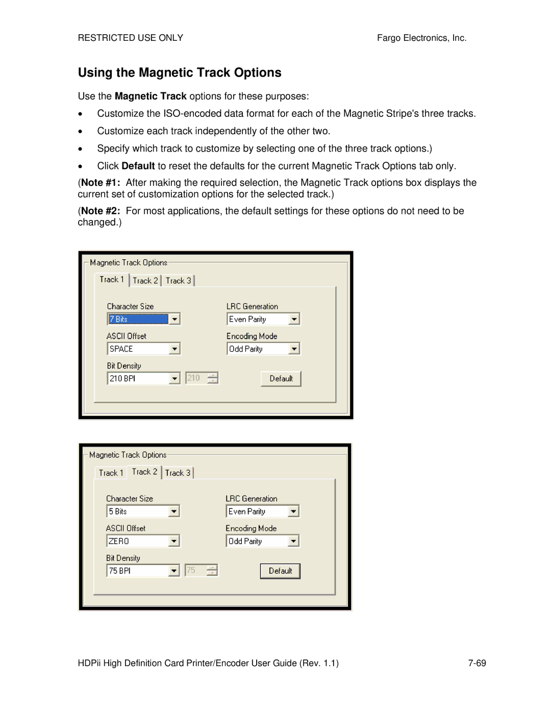 FARGO electronic HDPii manual Using the Magnetic Track Options 