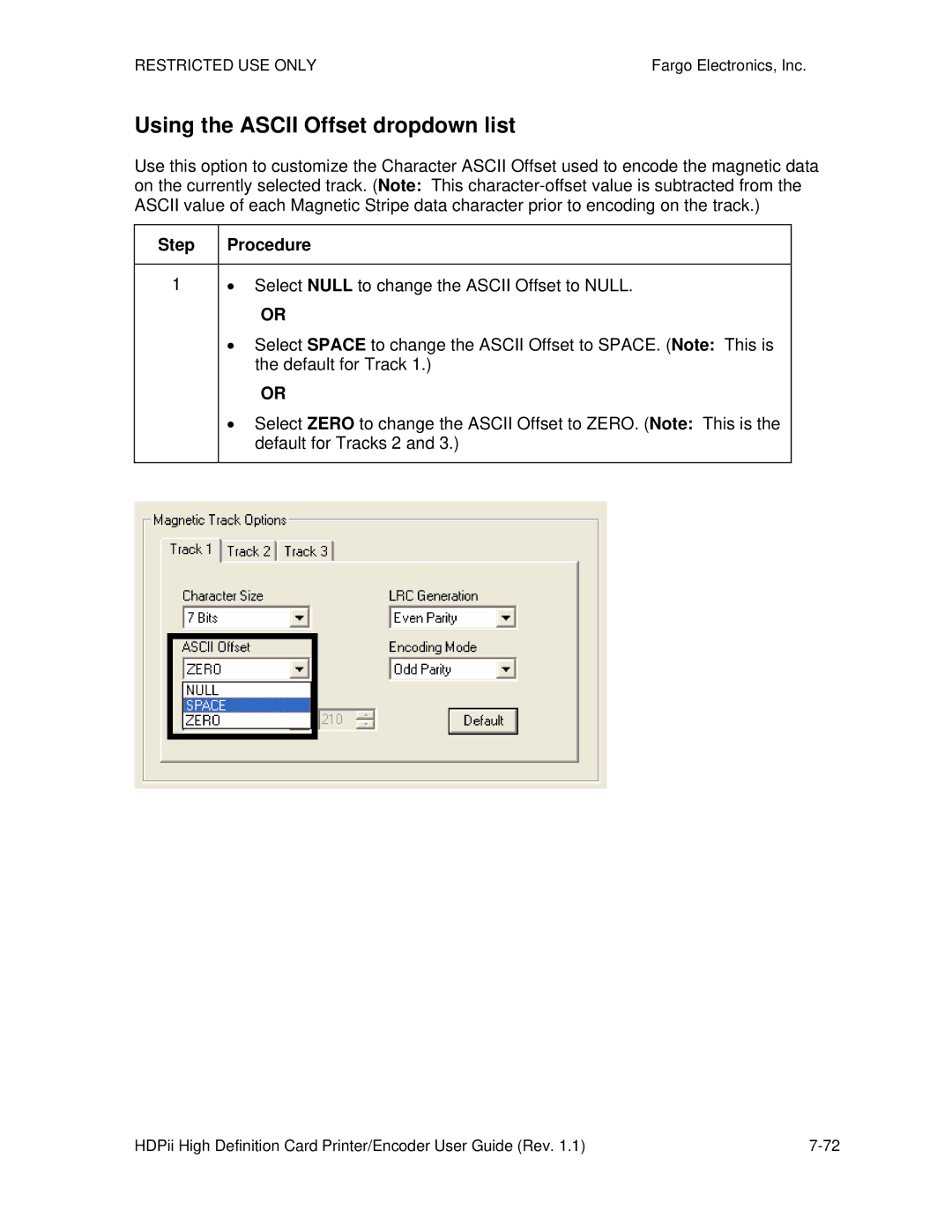 FARGO electronic HDPii manual Using the Ascii Offset dropdown list, Step 