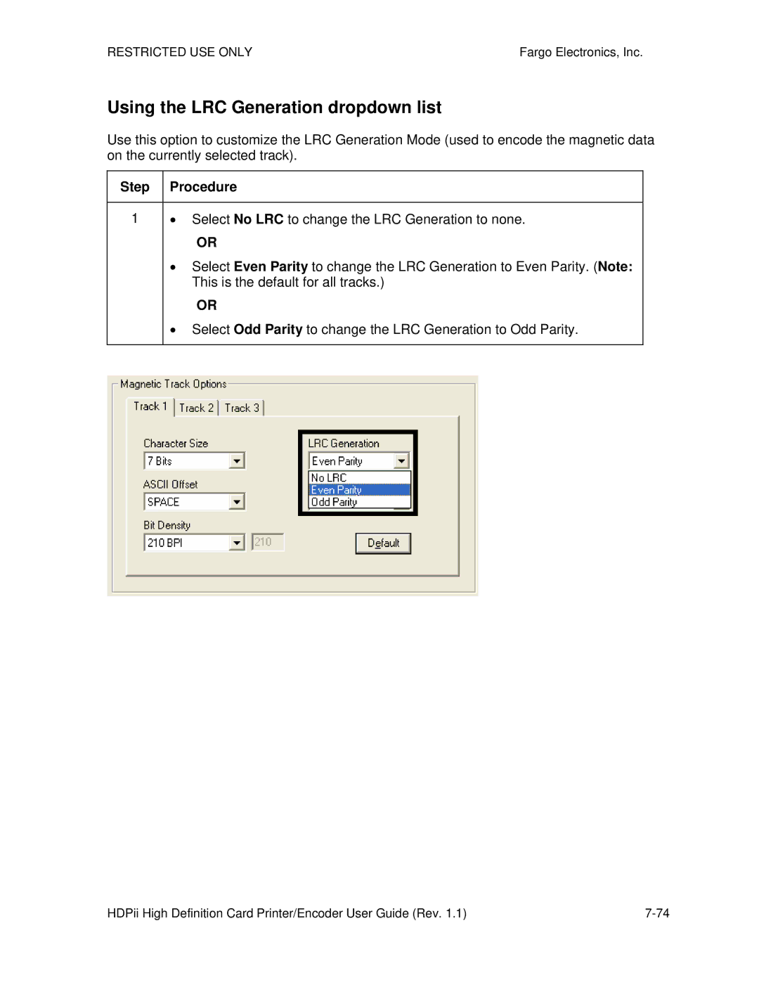 FARGO electronic HDPii manual Using the LRC Generation dropdown list 