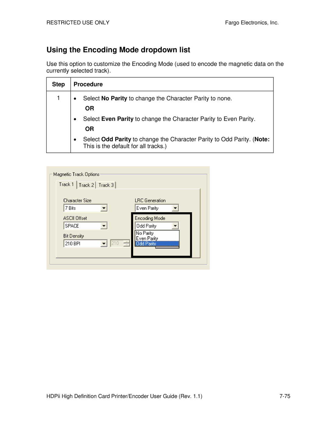 FARGO electronic HDPii manual Using the Encoding Mode dropdown list 