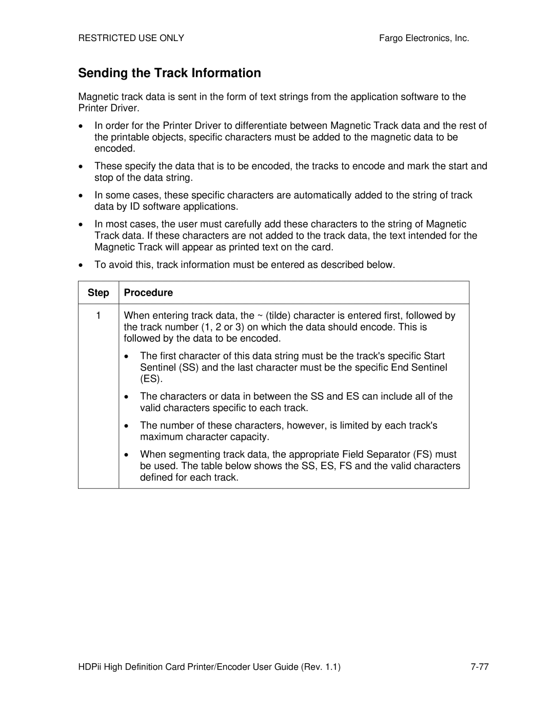 FARGO electronic HDPii manual Sending the Track Information 