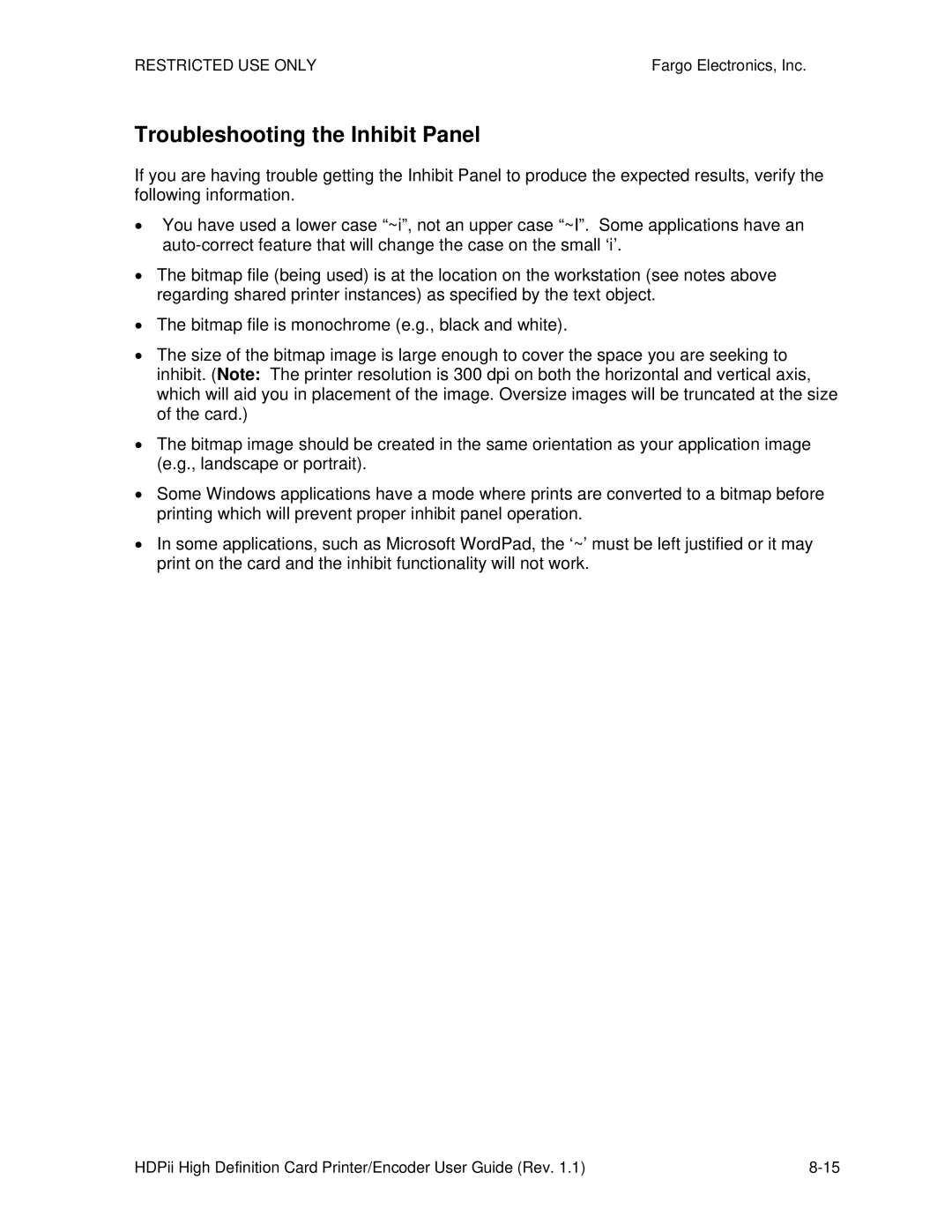 FARGO electronic HDPii manual Troubleshooting the Inhibit Panel 