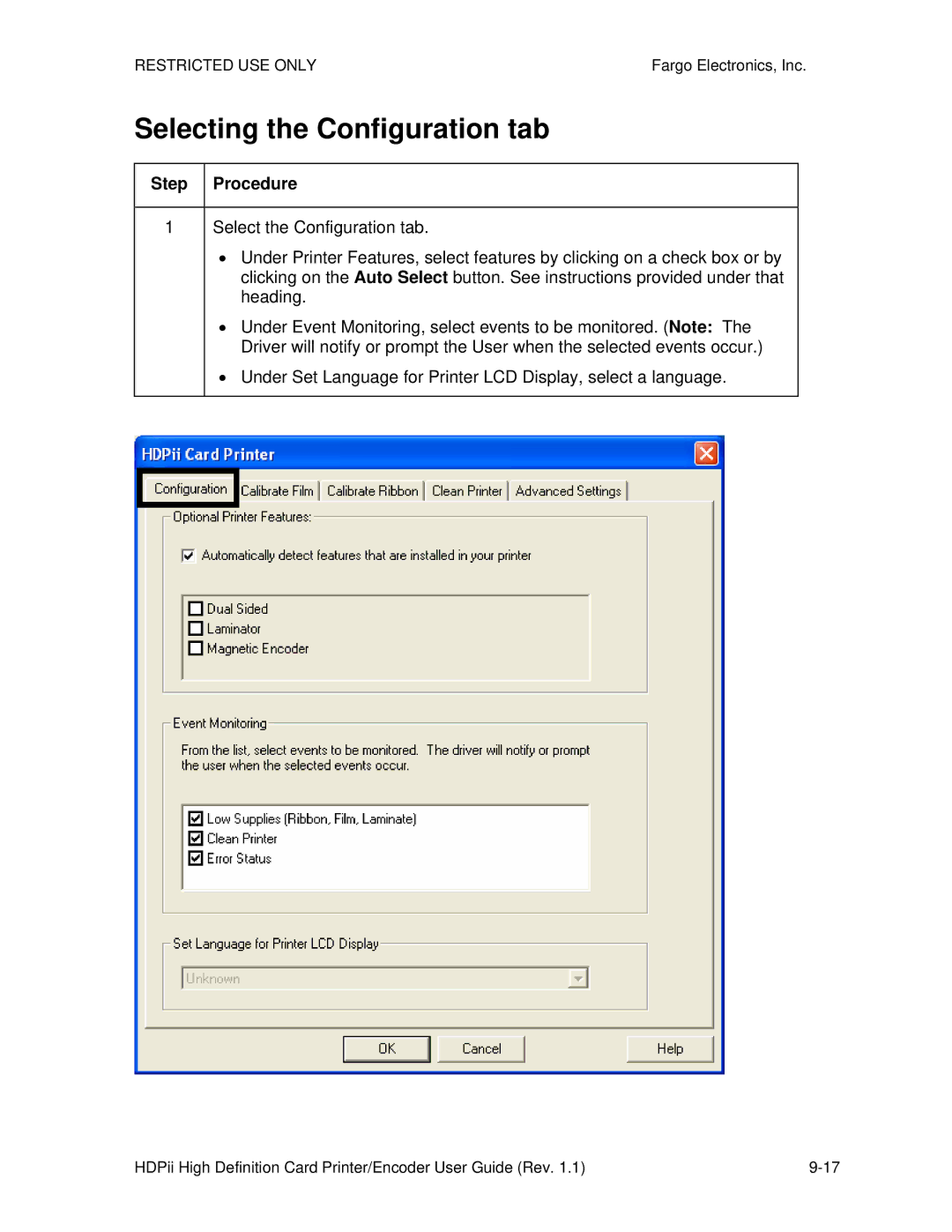 FARGO electronic HDPii manual Selecting the Configuration tab 