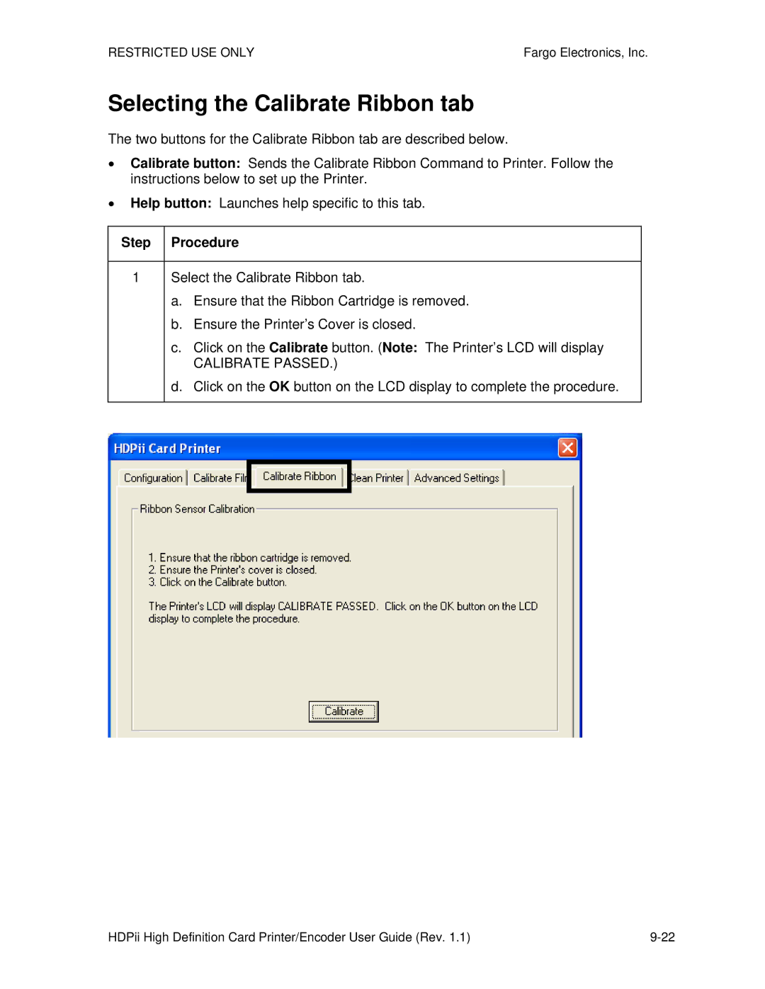 FARGO electronic HDPii manual Selecting the Calibrate Ribbon tab 