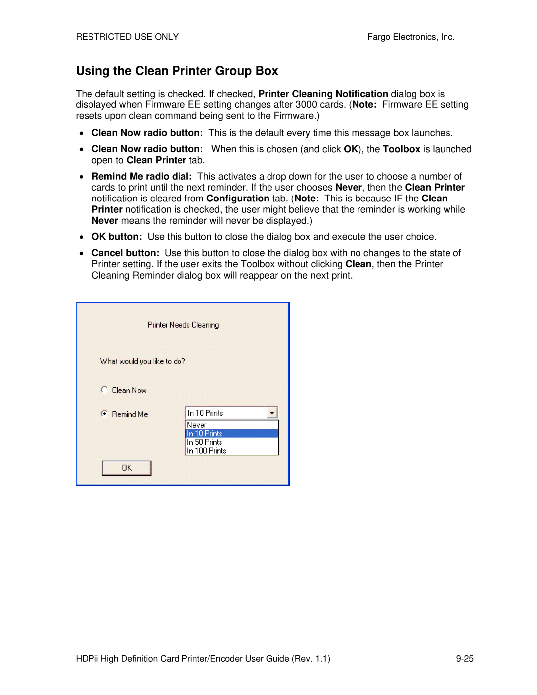 FARGO electronic HDPii manual Using the Clean Printer Group Box 