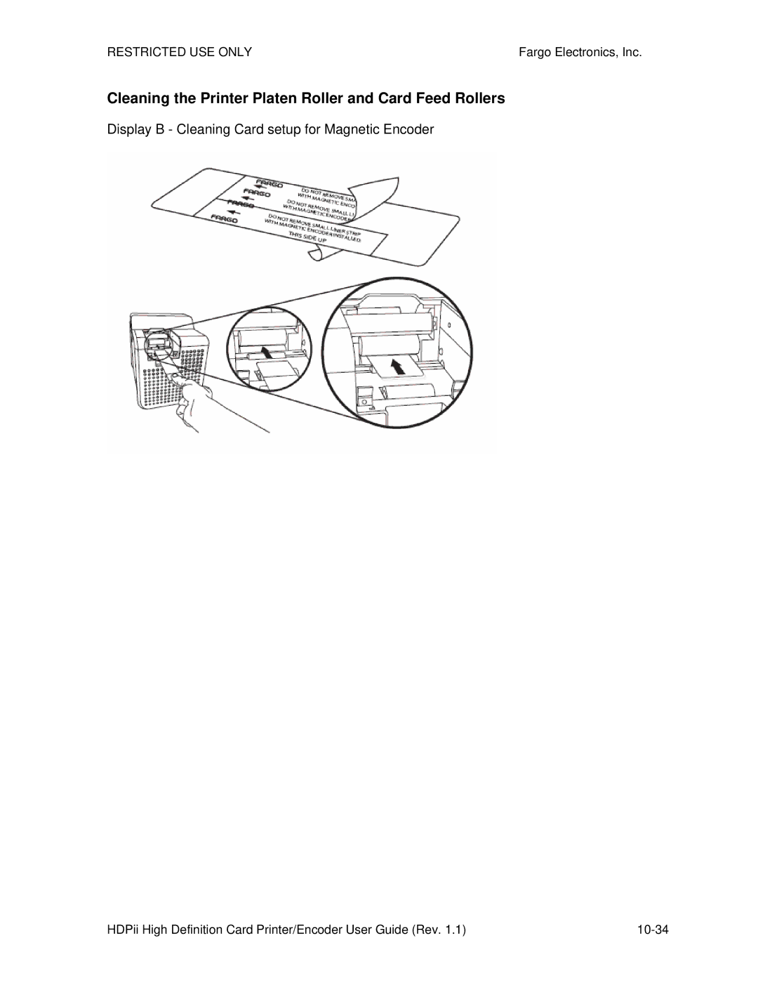 FARGO electronic HDPii manual Display B Cleaning Card setup for Magnetic Encoder 