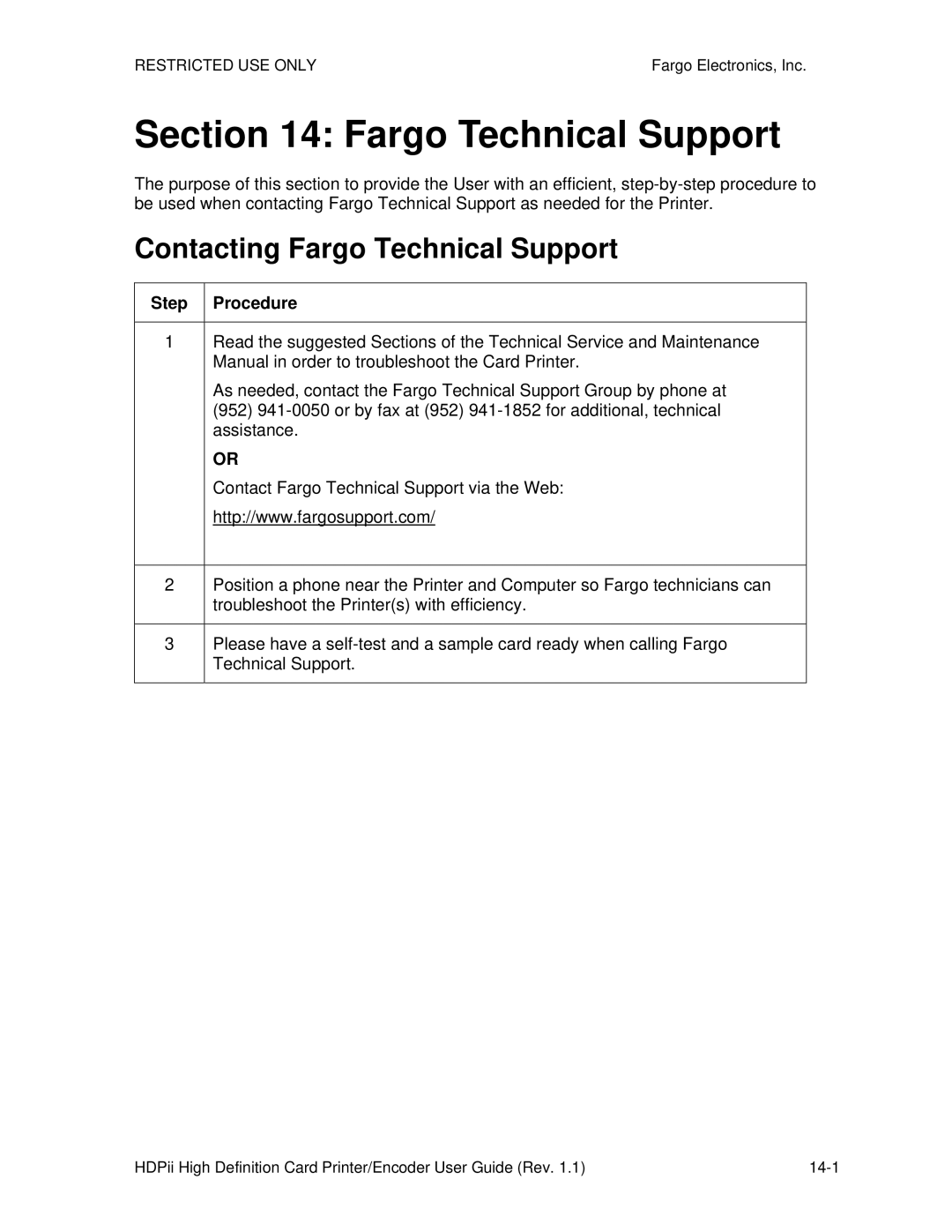 FARGO electronic HDPii manual Contacting Fargo Technical Support 