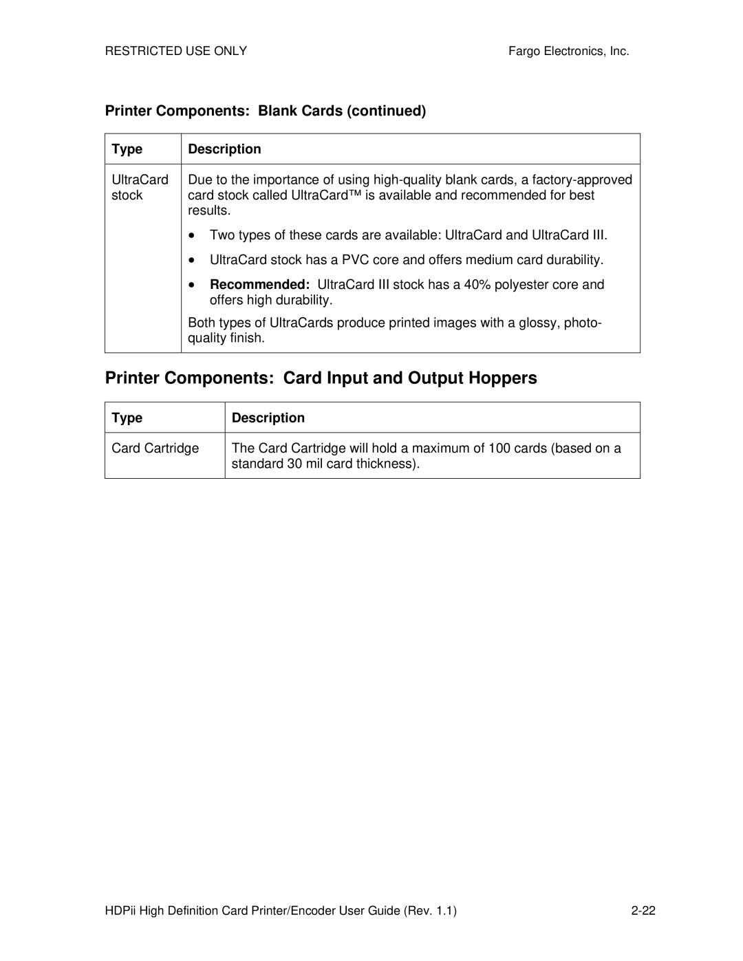 FARGO electronic HDPii manual Printer Components Card Input and Output Hoppers, Printer Components Blank Cards 