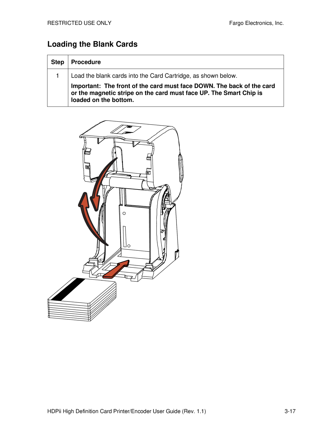 FARGO electronic HDPii manual Loading the Blank Cards, Load the blank cards into the Card Cartridge, as shown below 