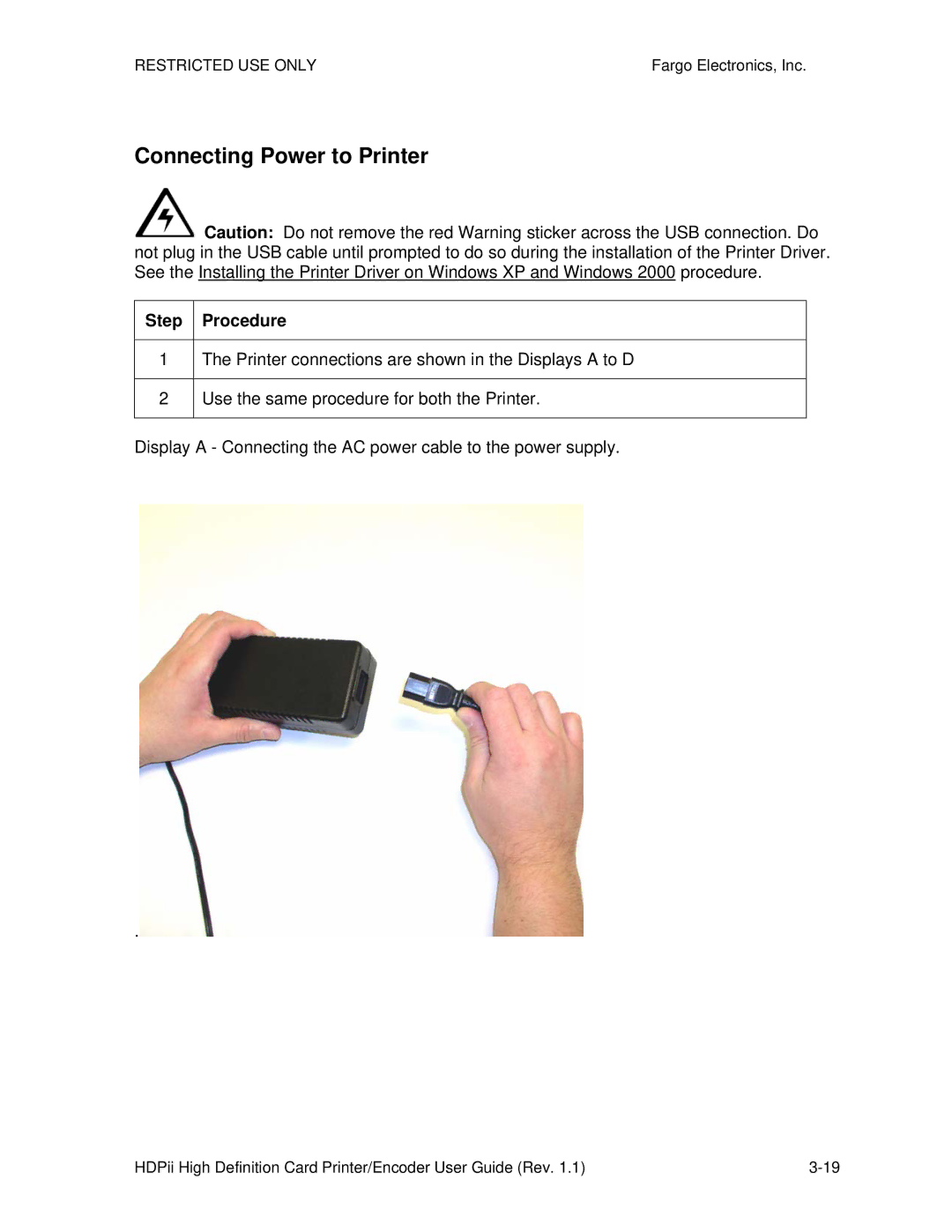 FARGO electronic HDPii manual Connecting Power to Printer 