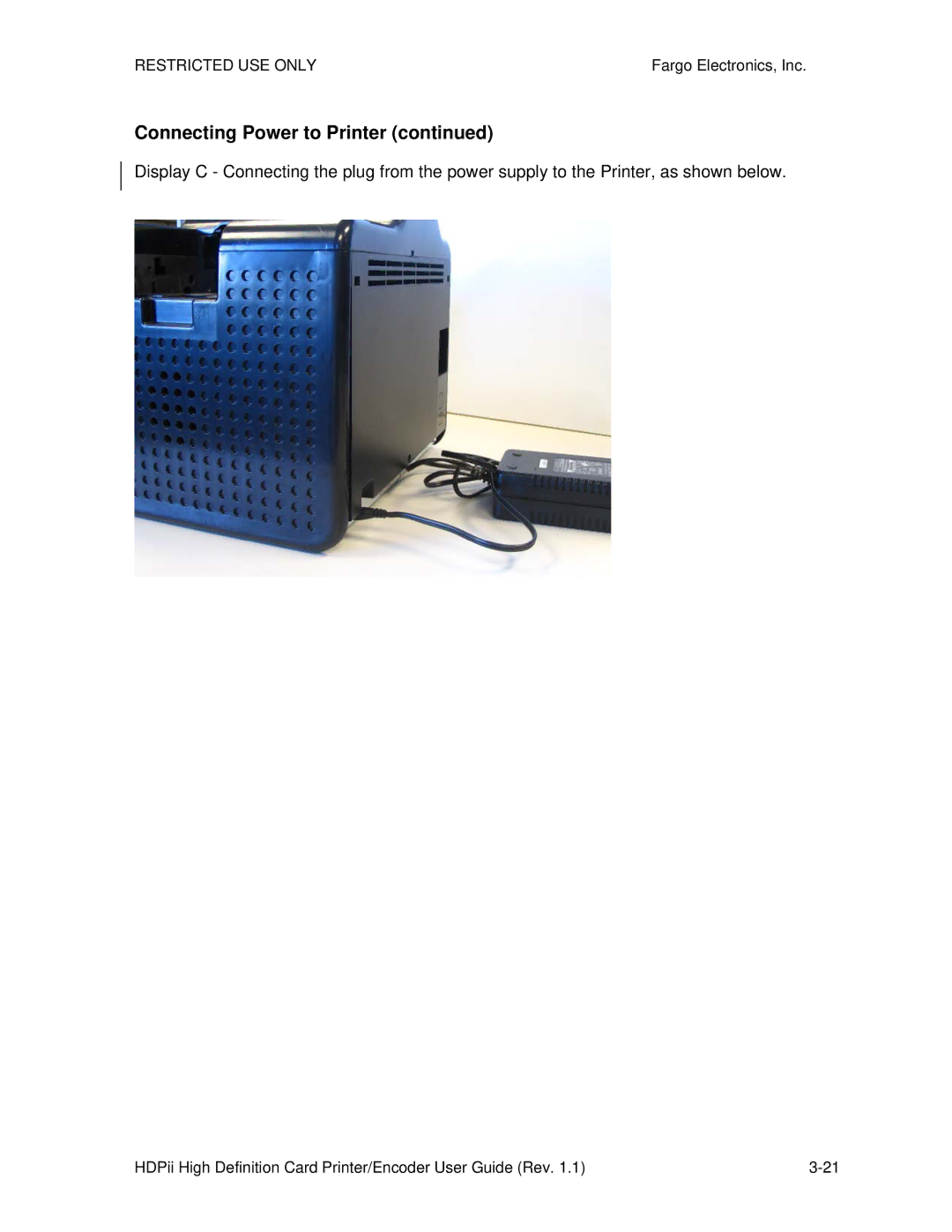 FARGO electronic HDPii manual Connecting Power to Printer 