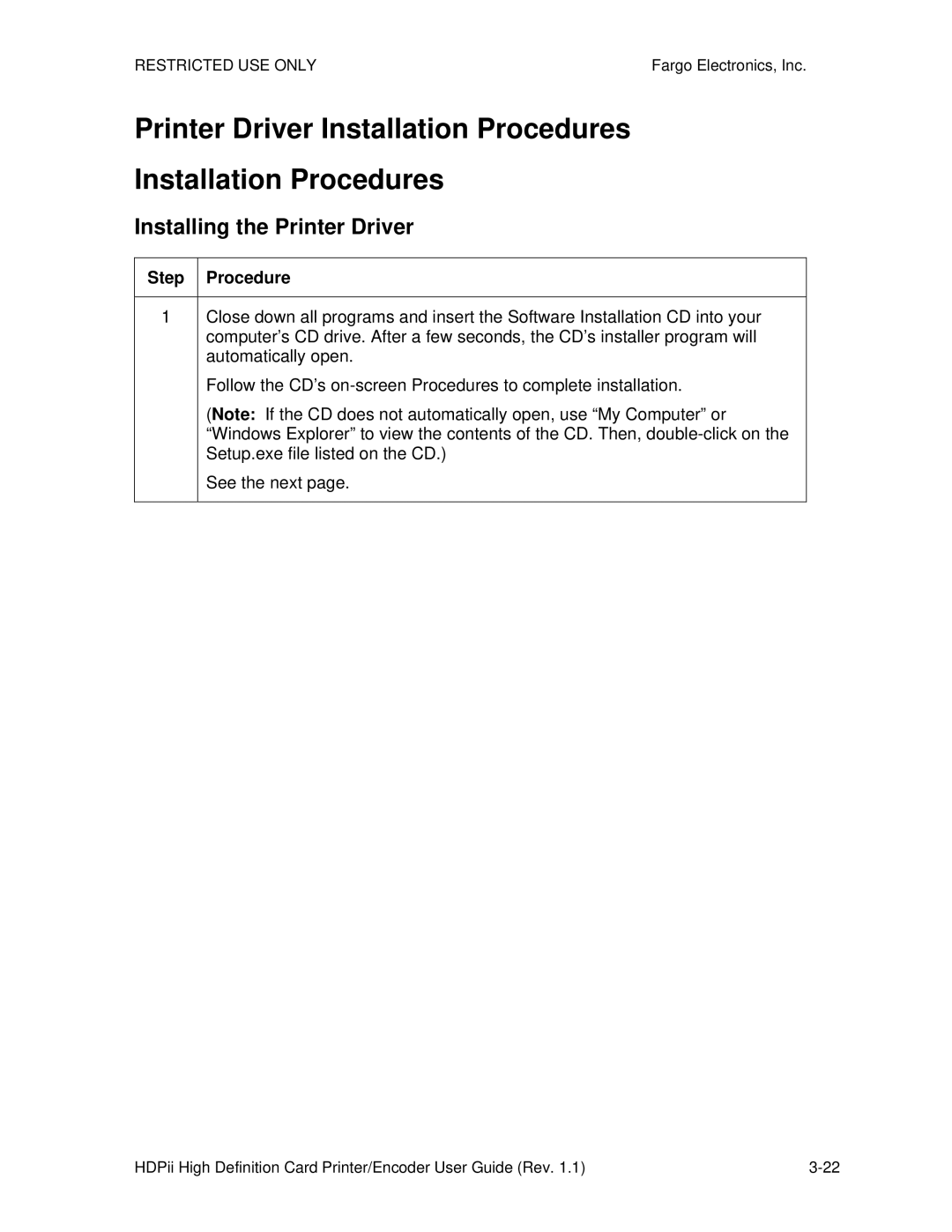 FARGO electronic HDPii manual Printer Driver Installation Procedures, Installing the Printer Driver 