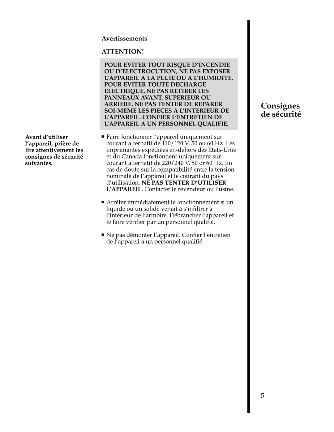 FARGO electronic II manual Consignes de sécurité, Avertissements 