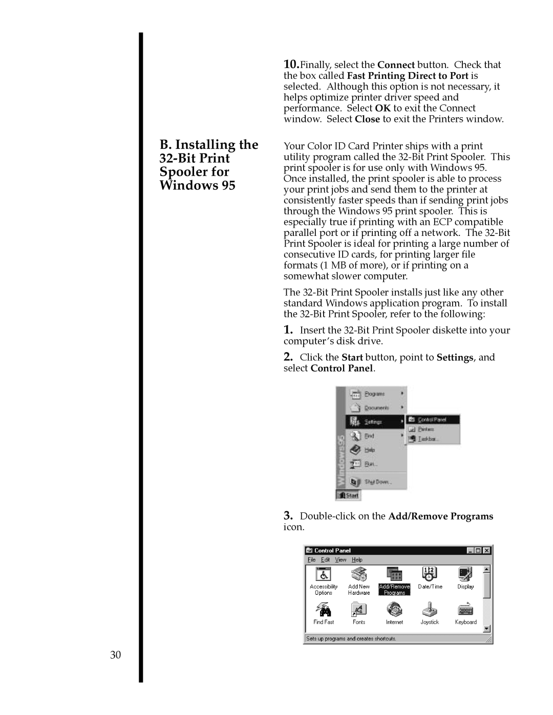 FARGO electronic II manual Installing the 32-Bit Print Spooler for Windows 