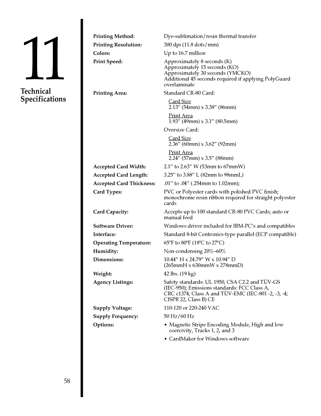 FARGO electronic II manual Technical Specifications, Print Speed 