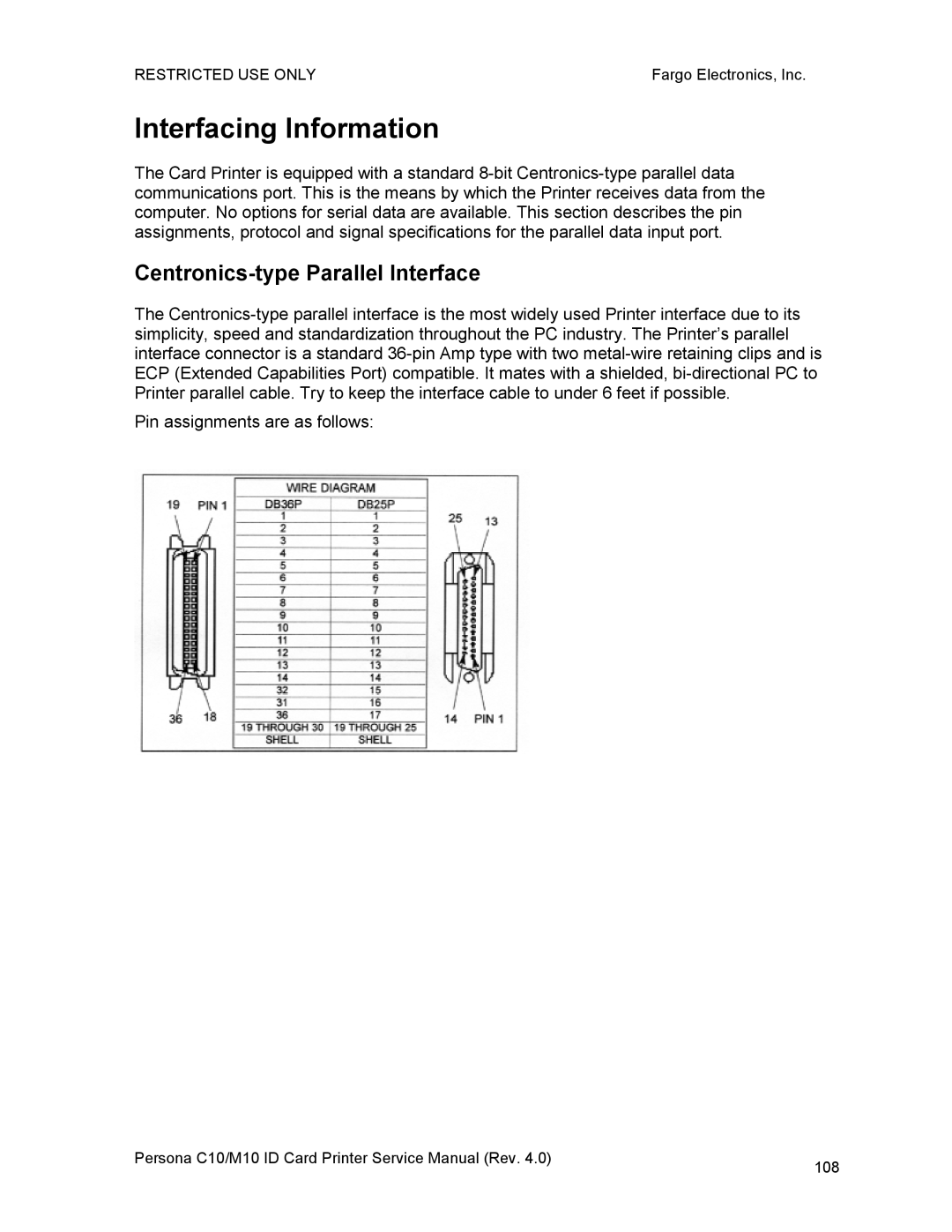 FARGO electronic M10, C10 service manual Interfacing Information, Centronics-type Parallel Interface 