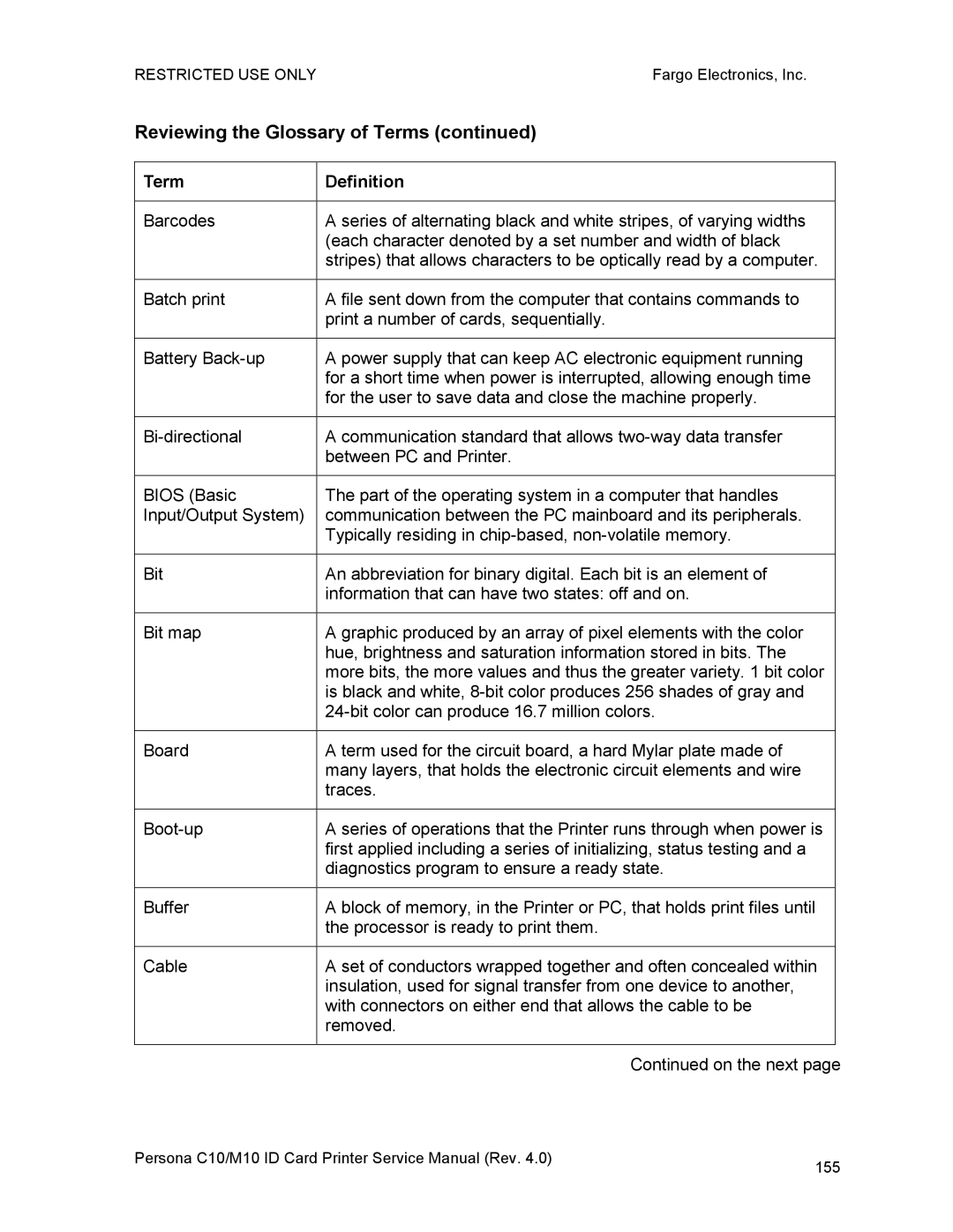 FARGO electronic C10, M10 service manual Reviewing the Glossary of Terms 