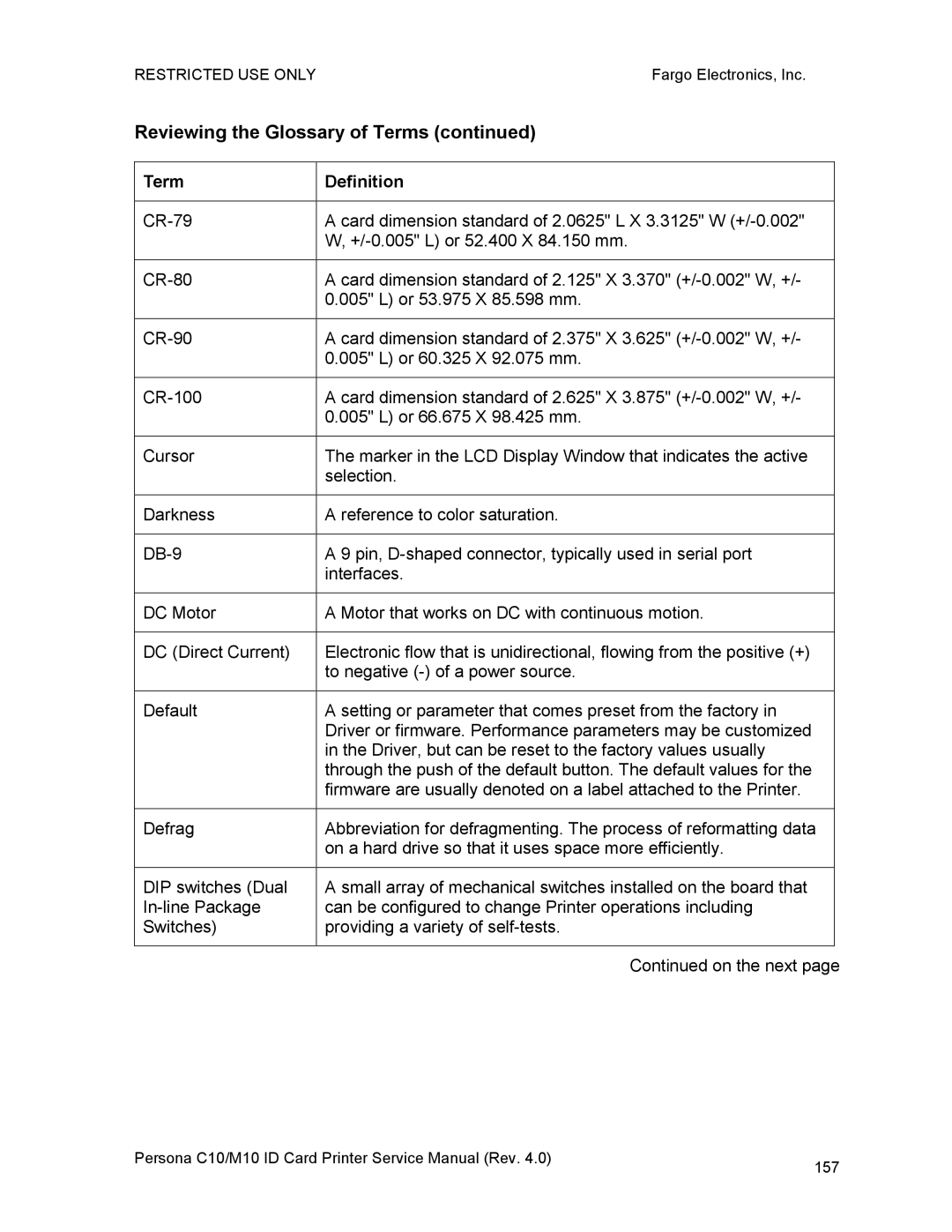 FARGO electronic C10, M10 service manual 157 