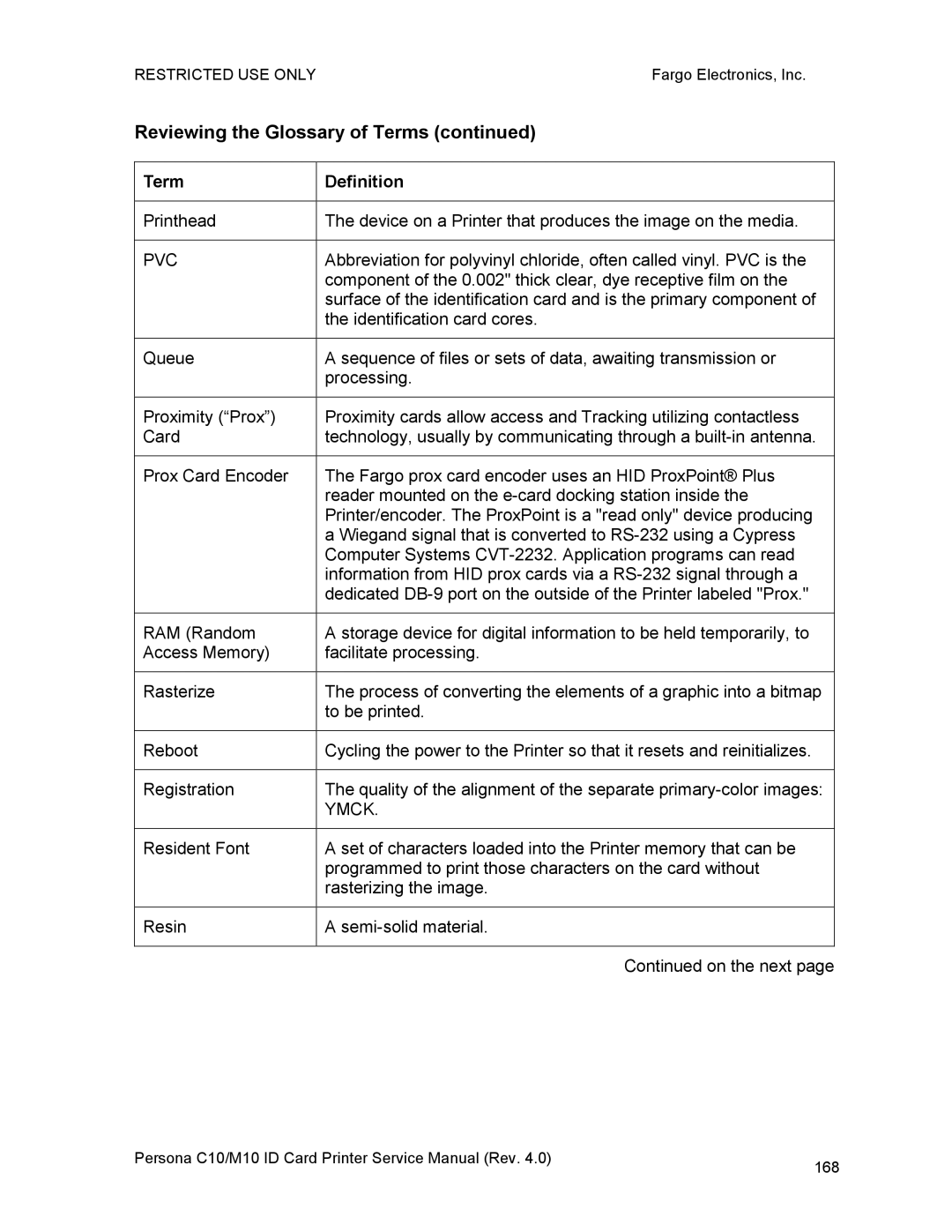 FARGO electronic M10, C10 service manual Pvc 