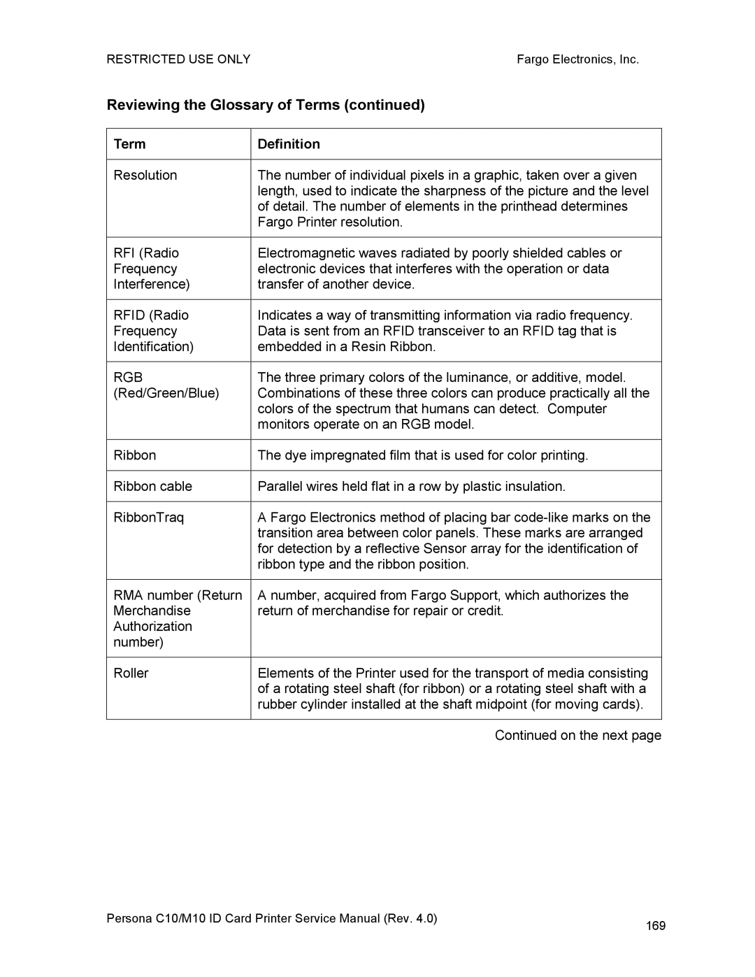 FARGO electronic C10, M10 service manual Rgb 