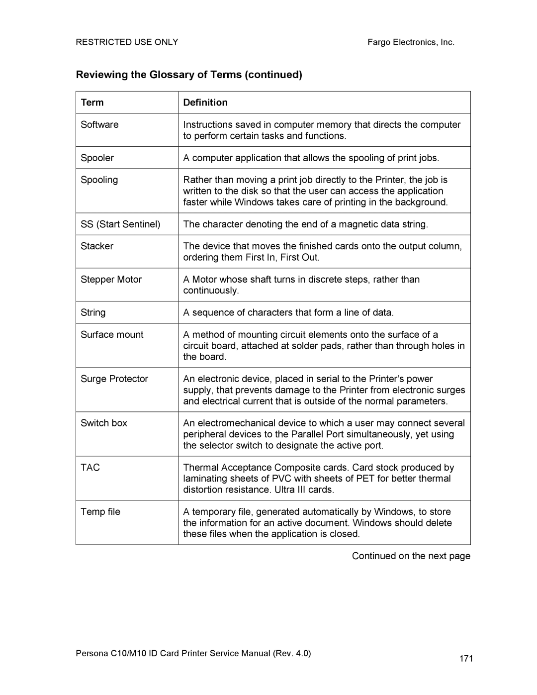 FARGO electronic C10, M10 service manual Tac 