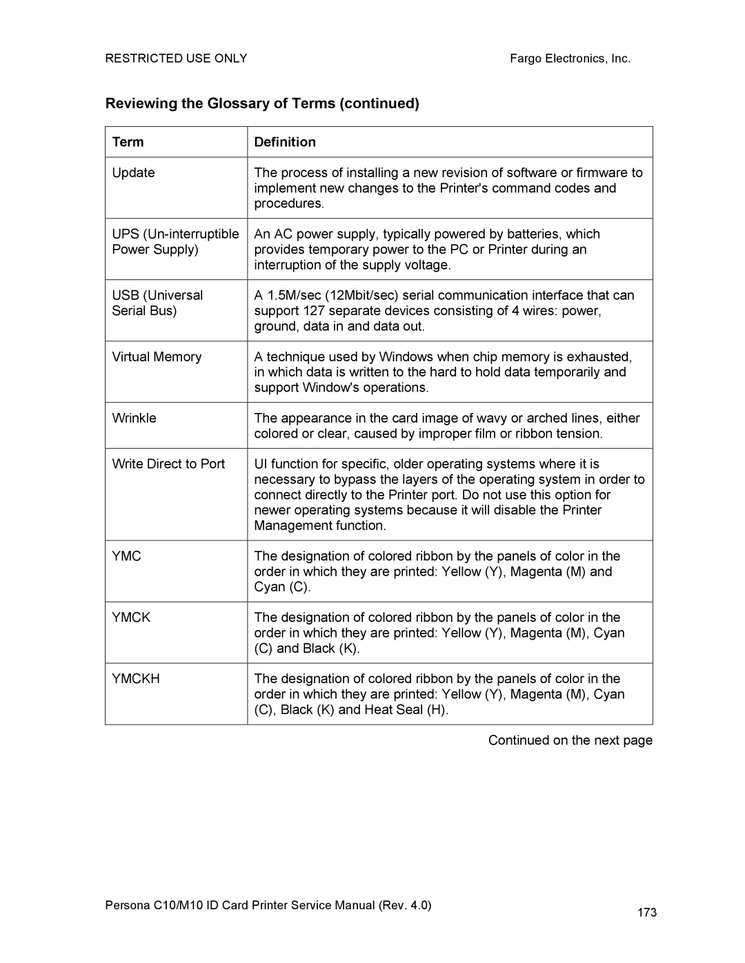 FARGO electronic C10, M10 service manual Ymc 