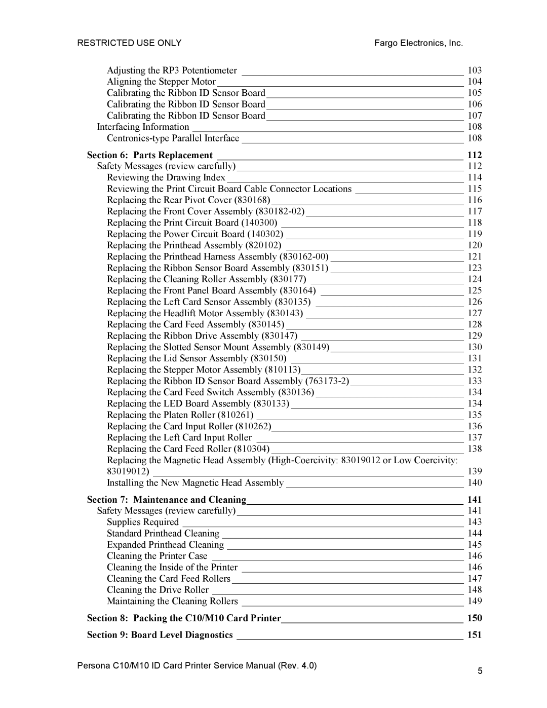 FARGO electronic C10, M10 service manual Parts Replacement 