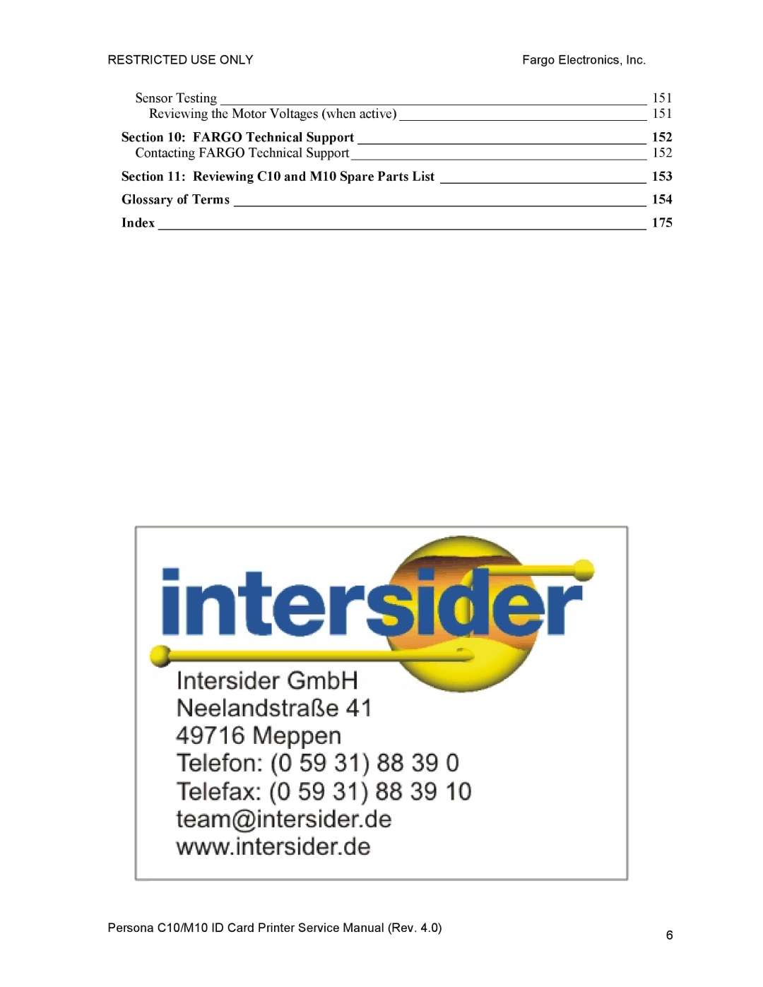 FARGO electronic M10, C10 service manual Fargo Technical Support 