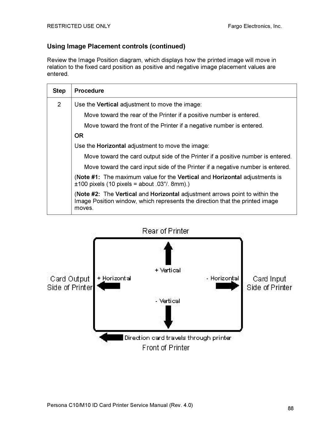 FARGO electronic M10, C10 service manual Using Image Placement controls 