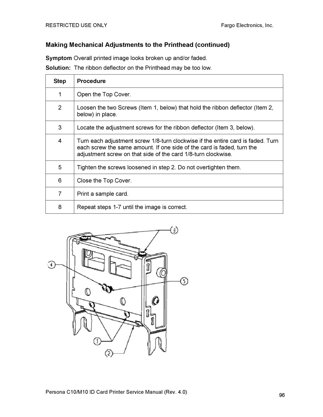 FARGO electronic M10, C10 service manual Making Mechanical Adjustments to the Printhead 