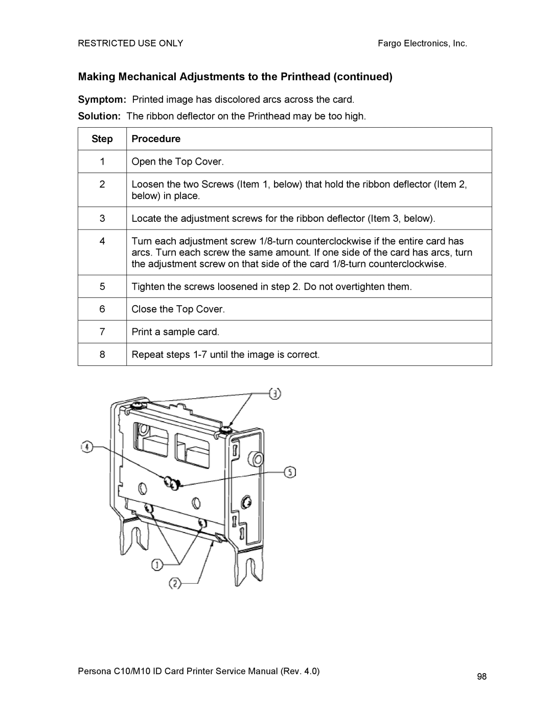 FARGO electronic M10, C10 service manual Making Mechanical Adjustments to the Printhead 