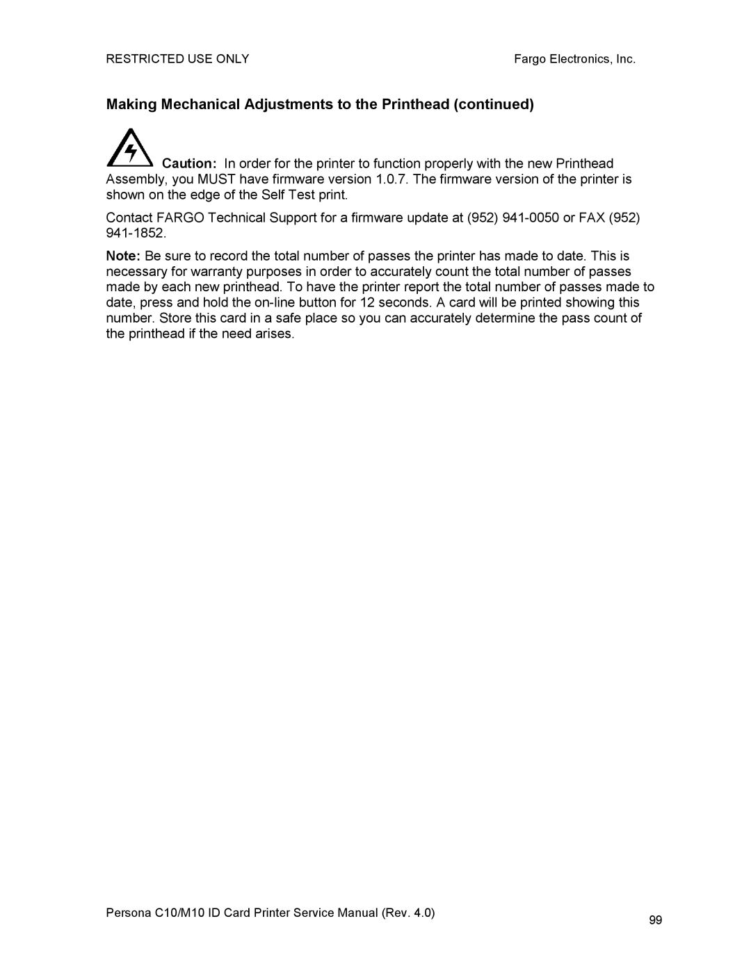 FARGO electronic C10, M10 service manual Making Mechanical Adjustments to the Printhead 