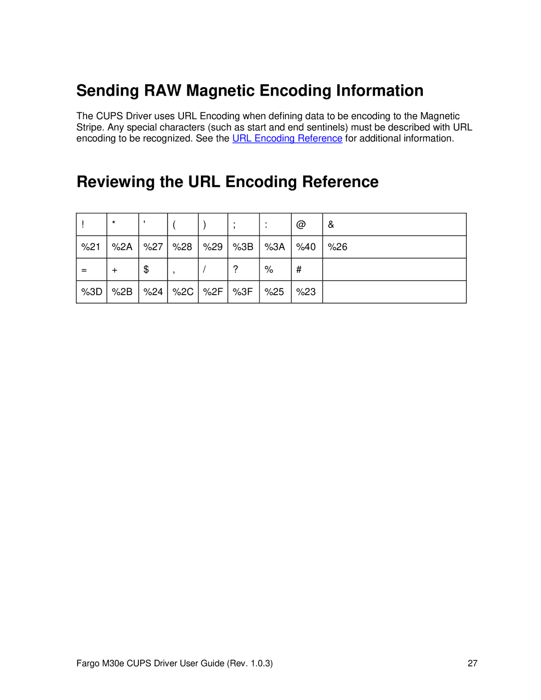 FARGO electronic M30e manual Sending RAW Magnetic Encoding Information, Reviewing the URL Encoding Reference 