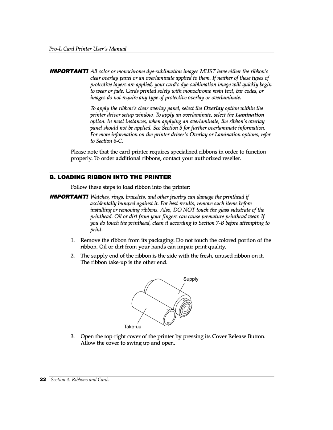 FARGO electronic Pro-L manual B. Loading Ribbon Into The Printer 