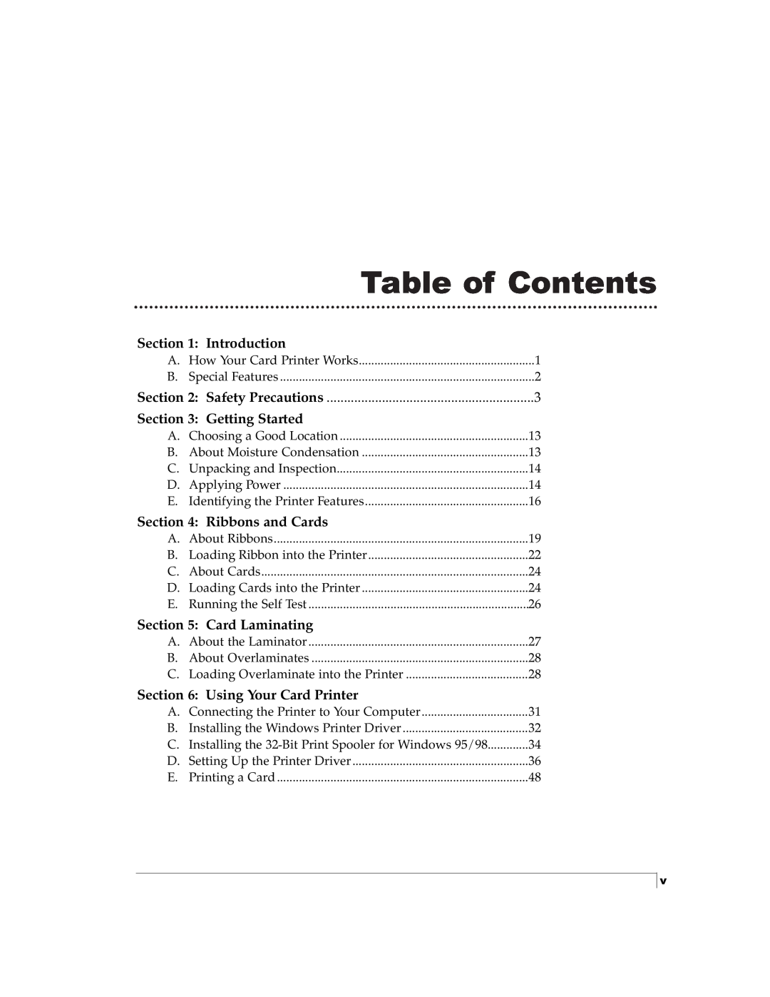 FARGO electronic Pro-L manual Table of Contents, Introduction, Getting Started, Ribbons and Cards, Card Laminating 