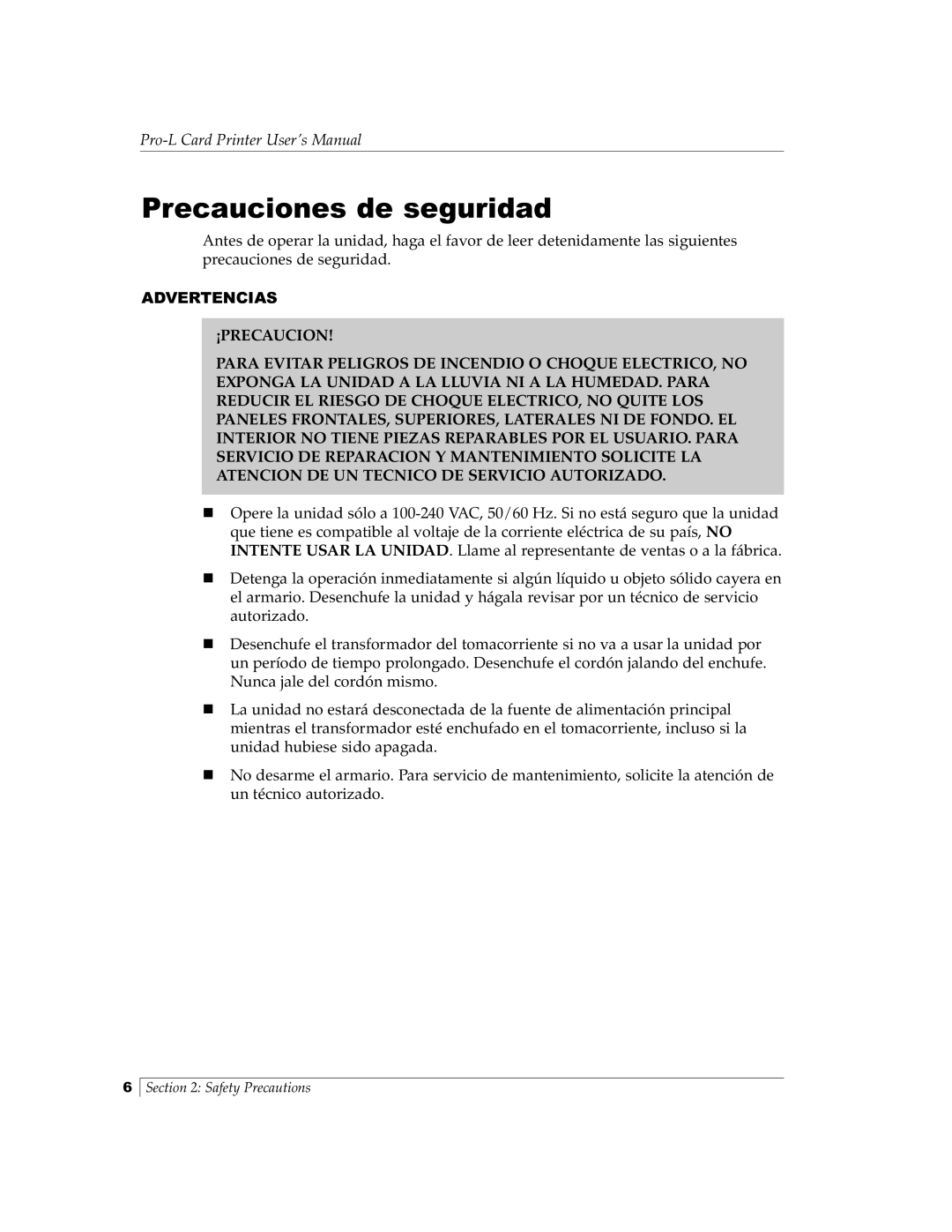 FARGO electronic Pro-L manual Precauciones de seguridad 