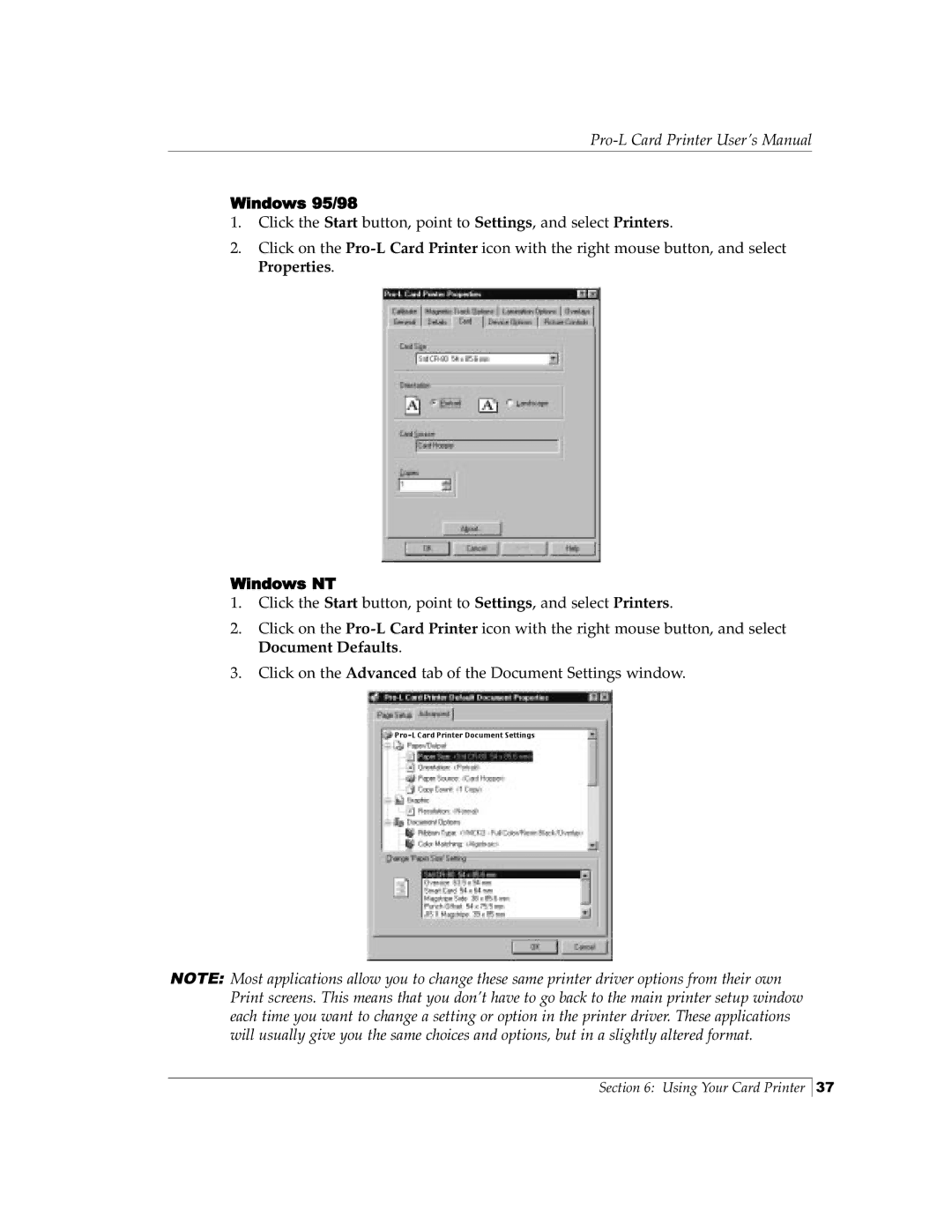 FARGO electronic Pro-L manual Windows 95/98, Windows NT 