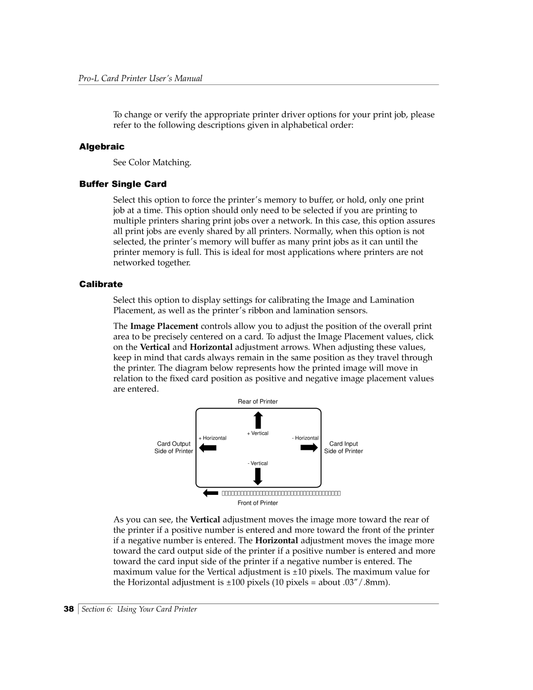 FARGO electronic Pro-L manual Algebraic, Buffer Single Card, Calibrate 