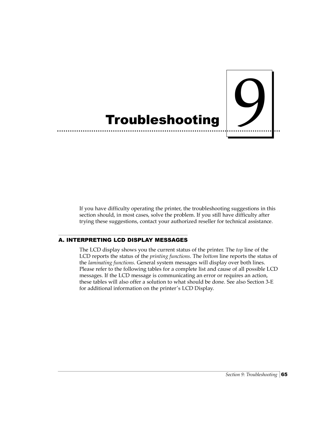 FARGO electronic Pro-L manual Troubleshooting, Interpreting LCD Display Messages 