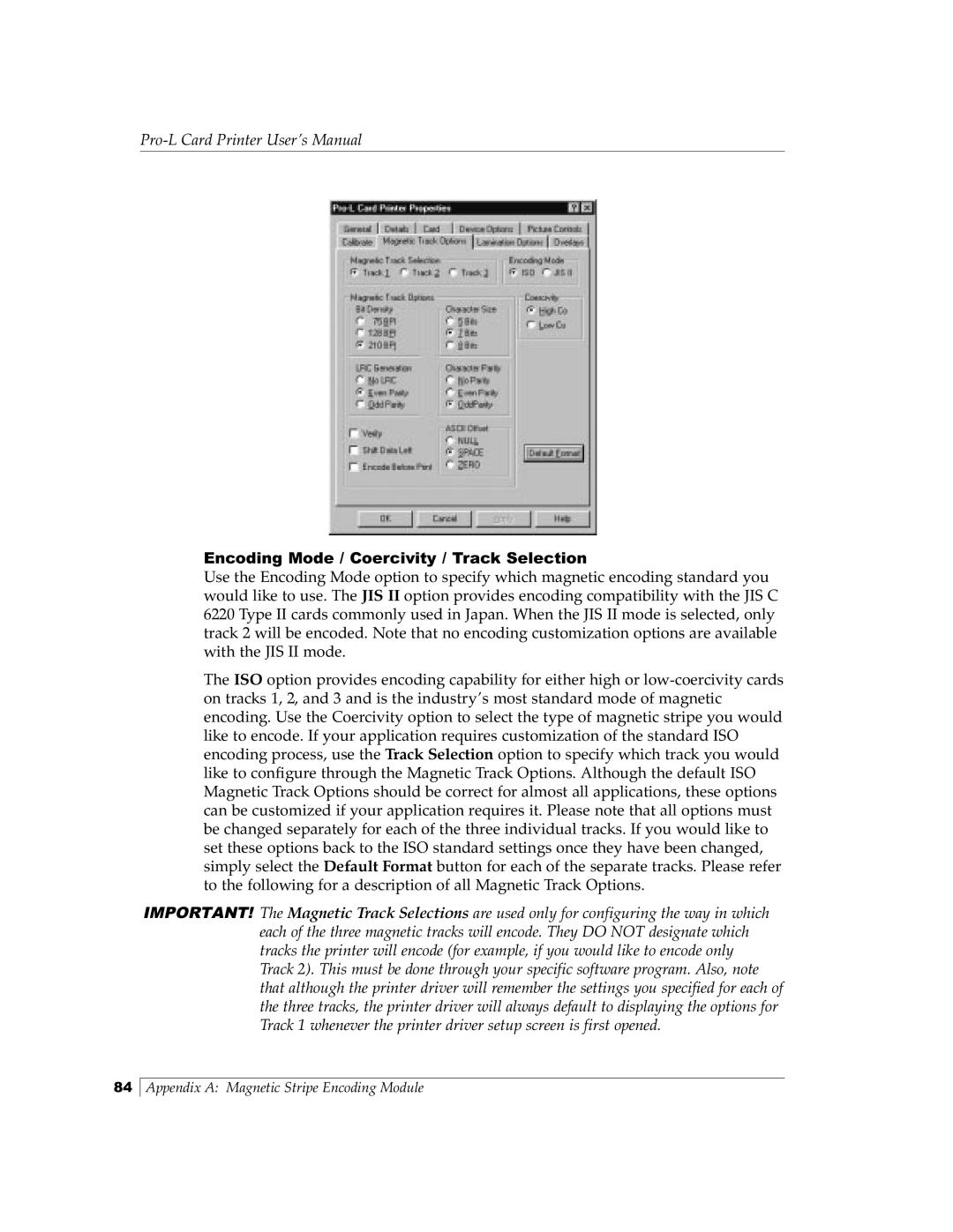 FARGO electronic Pro-L manual Encoding Mode / Coercivity / Track Selection 