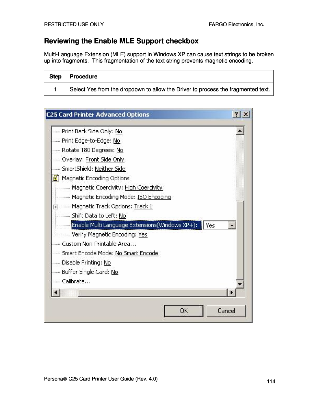 FARGO electronic S000256 manual Reviewing the Enable MLE Support checkbox 
