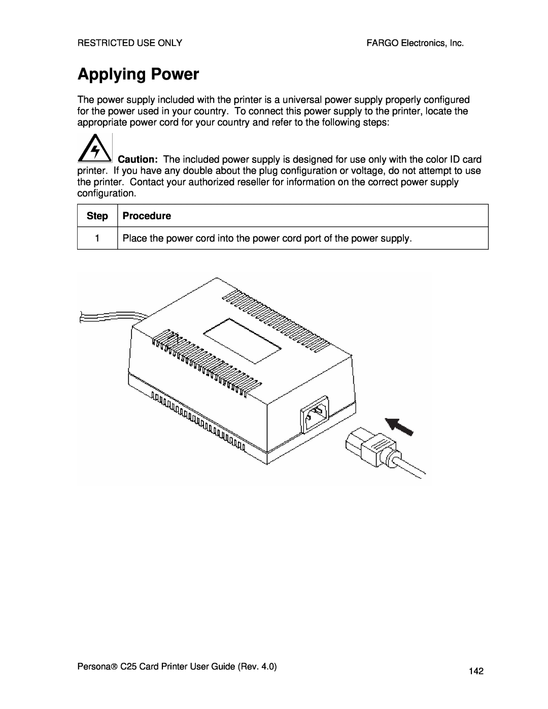 FARGO electronic S000256 manual Applying Power 